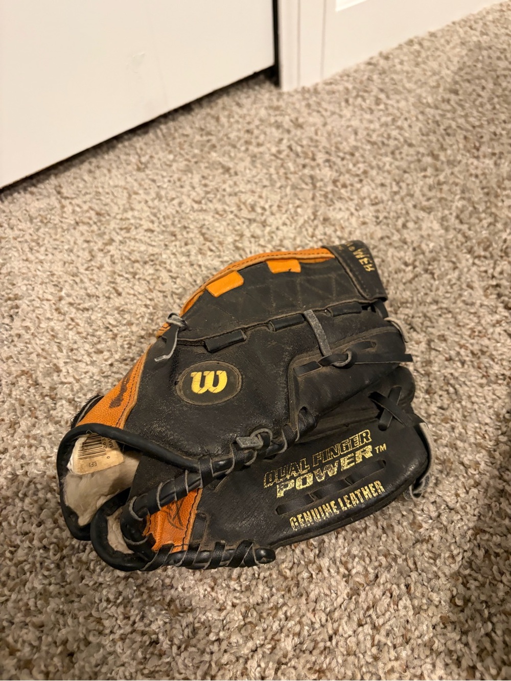 Wilson Dual Finger Power Genuine Leather kids Baseball Glove – Black & Orange